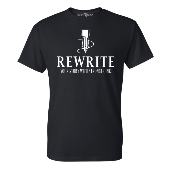 Women's black crew neck graphic t shirt, with inspirational quote and Pen design. Great for teachers and mental health professionals.