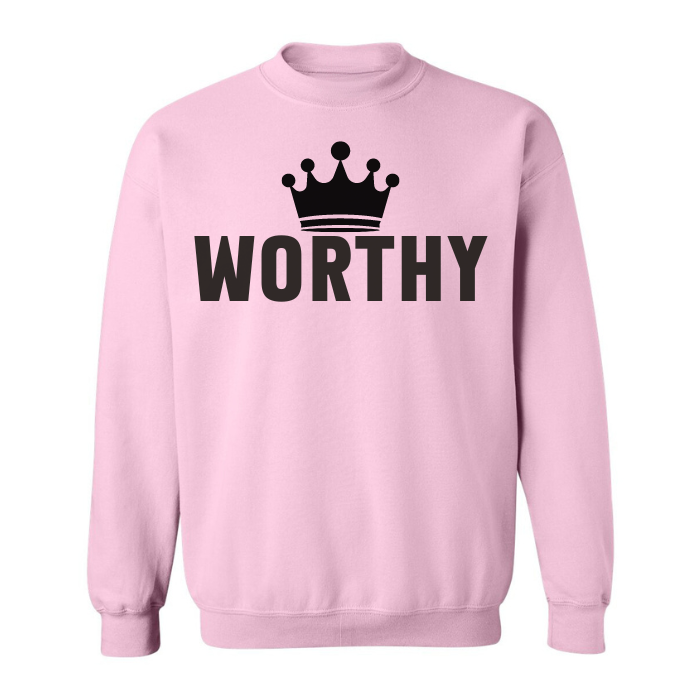 Cute Long sleeve "Worthy" crewneck, best online find for mental health inspired clothing. great for spreading positive vibes, shop near me.
