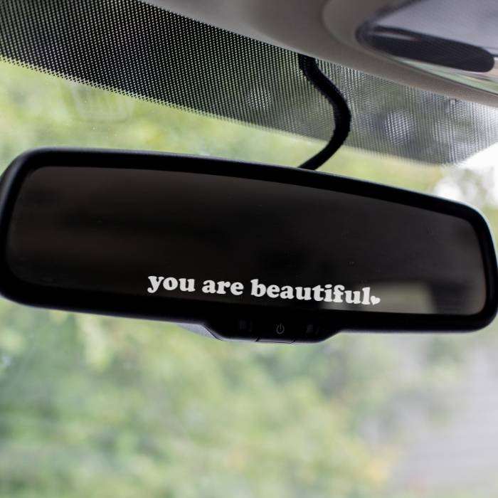 You Are Beautiful - Rearview Mirror Decal Sticker With Heart