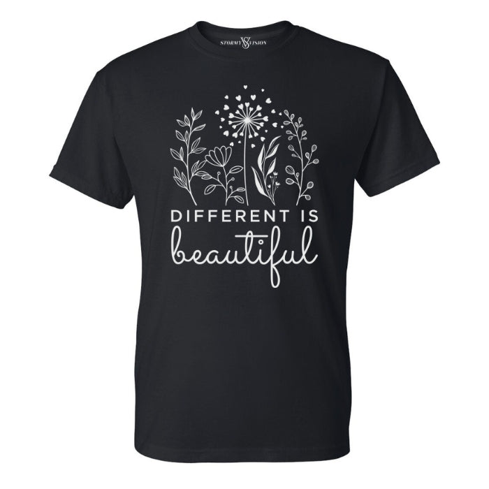 Simple casual black round neck graphic tee, embellished with inspirational flowers and inspiring message of beauty. Great for casual Friday's at the office or your favorite pair of jeans.