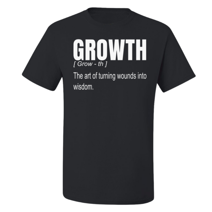 Cute unisex classic black crew neck style t-shirt, with best custom Growth definition showcased in bold font across the front.