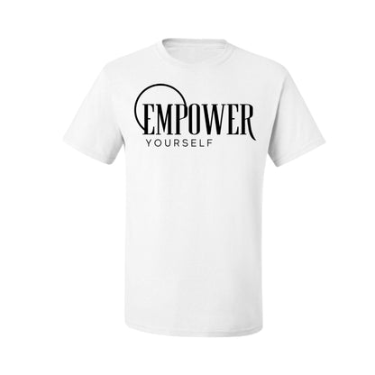 Women's unisex white cotton tee with self empowering message in bold black lettering. Ideal for self love inspirational wear.