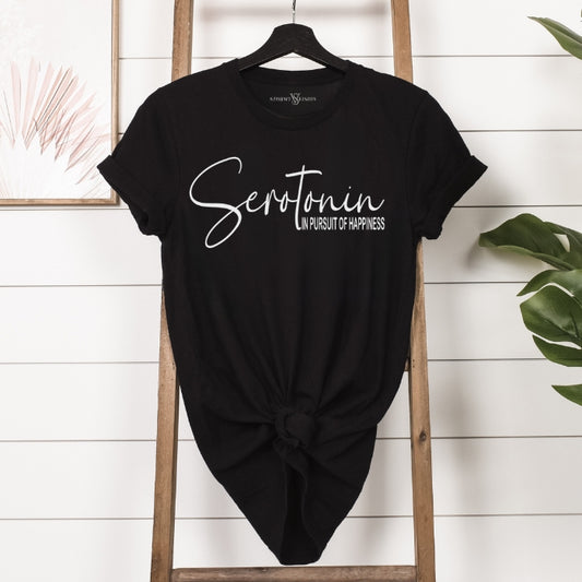 Trendy Serotonin t-shirt for women, pairs well with jeans or skirt.