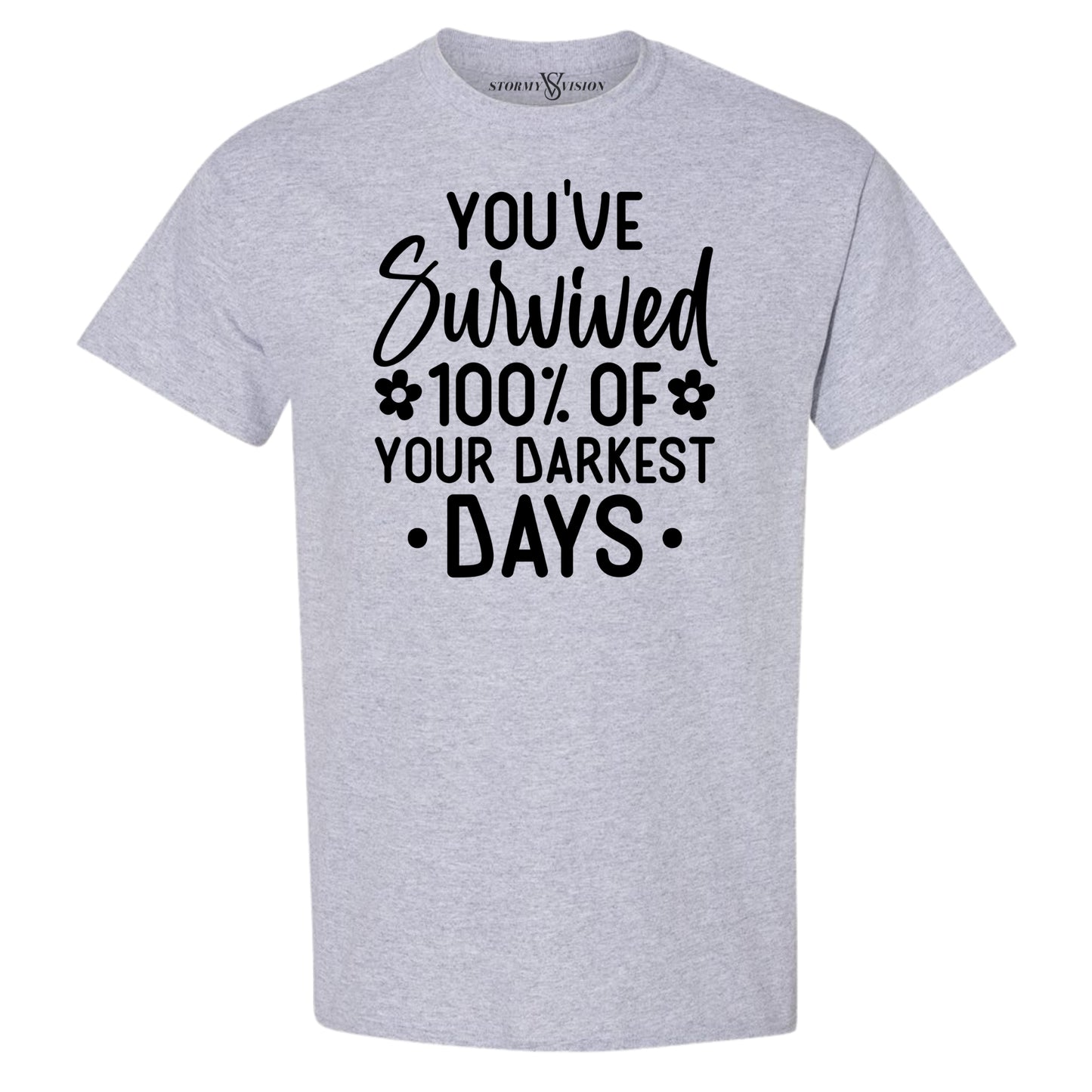 You've Survived round neck ash grey cotton tee.