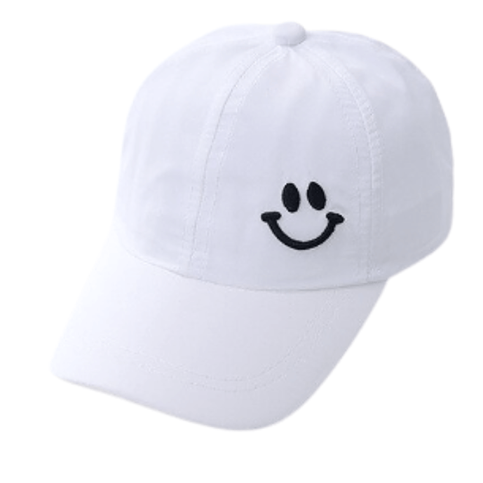 Smiley Face - White - Embroidered - Trucker Cap - Front View - Stormy Vision