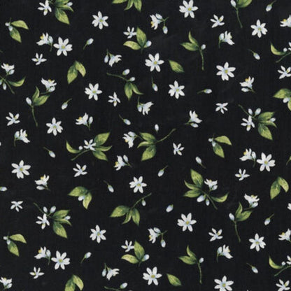 Tossed Floral Pattern - Black - White - Green - Stormy Vision