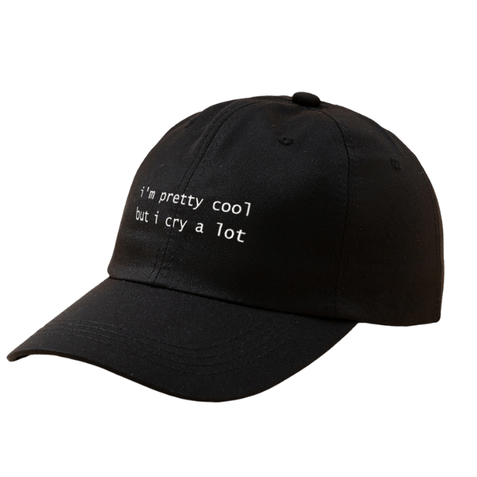 I'm pretty cool but i cry a lot - fitted - baseball - cap - with - curved bill - black - front side view - Stormy Vision