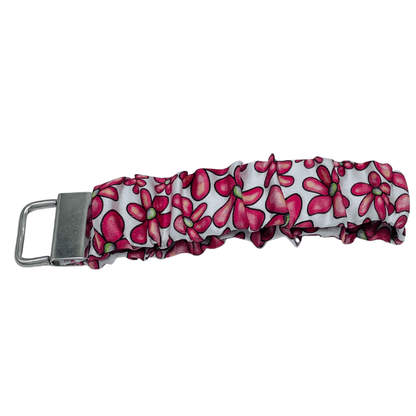 Pink Floral Satin Scrunchie Wristlet Keychain - Side view - Stormy Vision