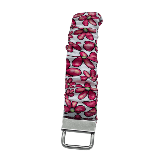 Pink Floral Satin Scrunchie Wristlet - Front view - Stormy Vision